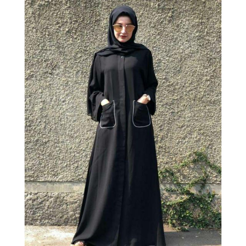 list saku kombinasi abaya list saku abaya hitam