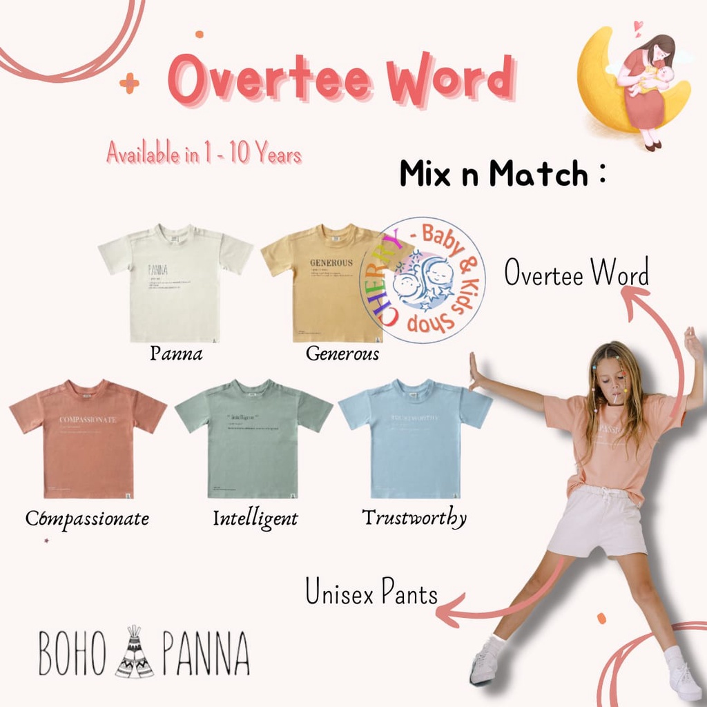BOHOPANNA Overtee Word 1-10 Tahun Baju Anak Estetik Simpel Kata Words (Kaos Anak) CBKS