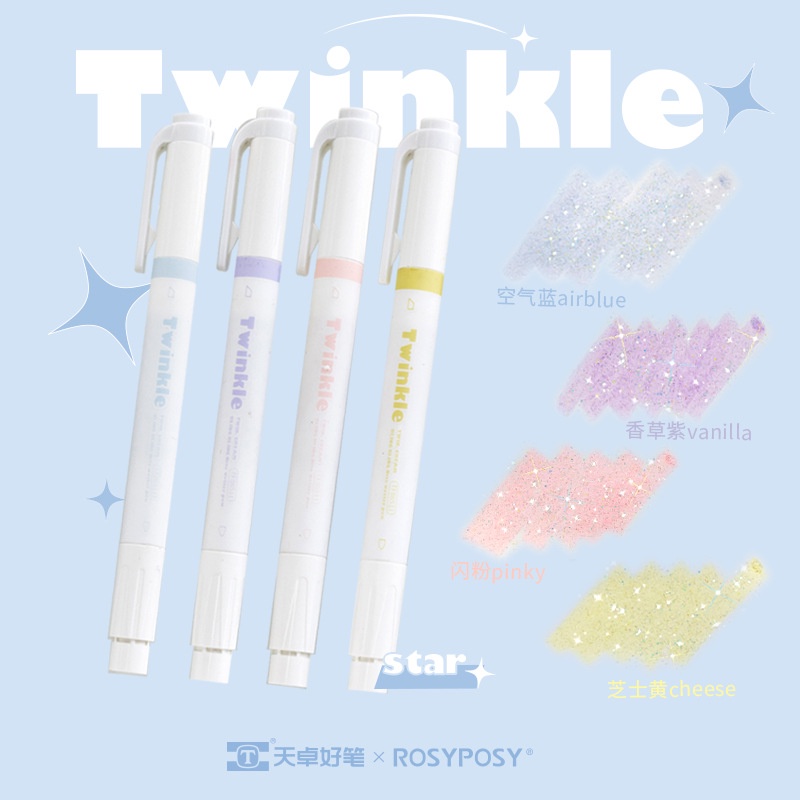 

ROSYPOSY TWINKLE GLITTER TWIN TIP HIGHLIGHTER PEN - 4 COLORS