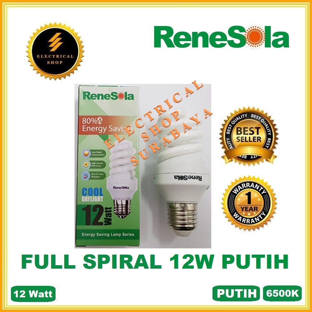 RENESOLA LAMPU FULL SPIRAL 12W 12 WATT PUTIH (GARANSI &amp; HARGA GROSIR) TORNADO PROMO MURAH ORIGINAL