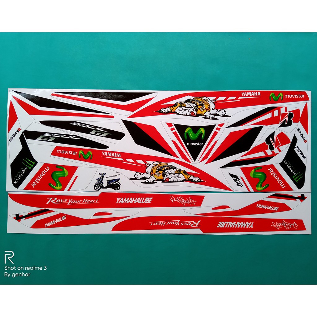 Stiker variasi motor Mio Soul GT movistar merah