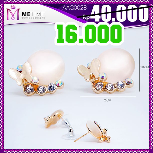 Anting Korea tusuk butterfly mutiara glossy with zircon (AAG0028) by Me Time  .