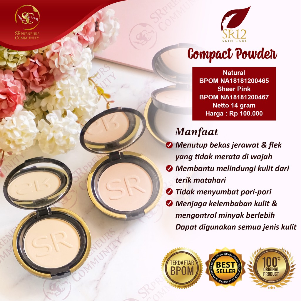 SR12 HERBAL SKINCARE EXCLUSIVE COMPACT POWDER BEDAK PADAT  BPOM AMAN FOUNDATION +SPF 15