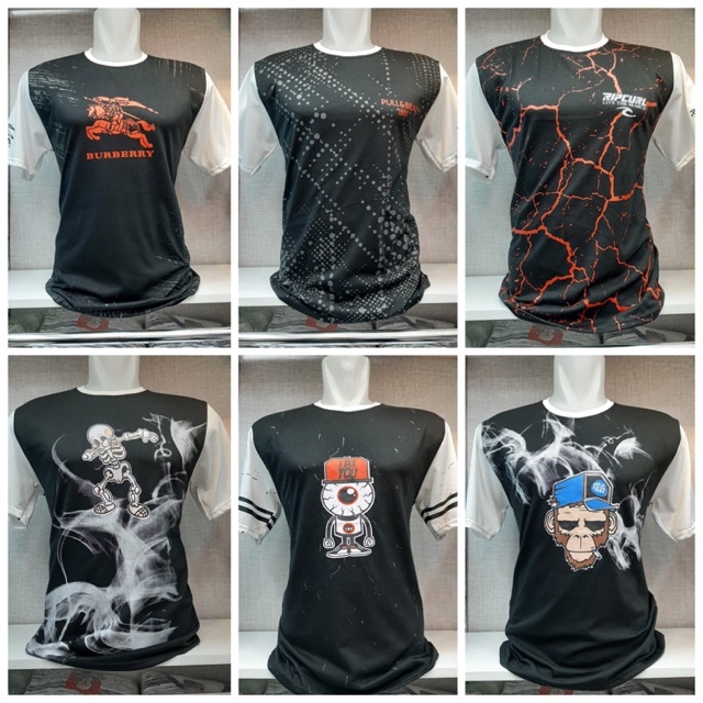 Kaos hitam kombinasi putih sablon gambar ripcurl burberry pullandbear keren murah ecer grosir