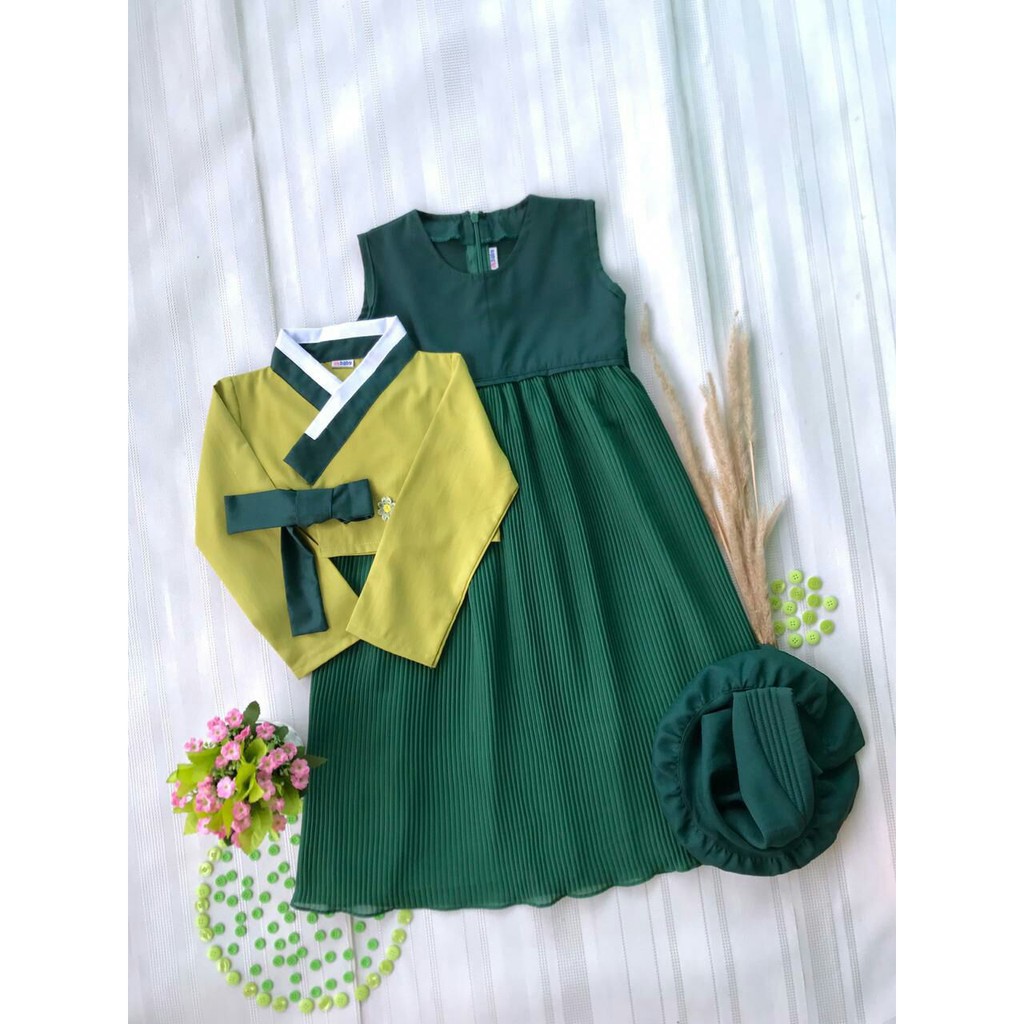 OH BABY Setelan Gamis Hanbok bolero plisket ceruti + furing (Anak dan Remaja)