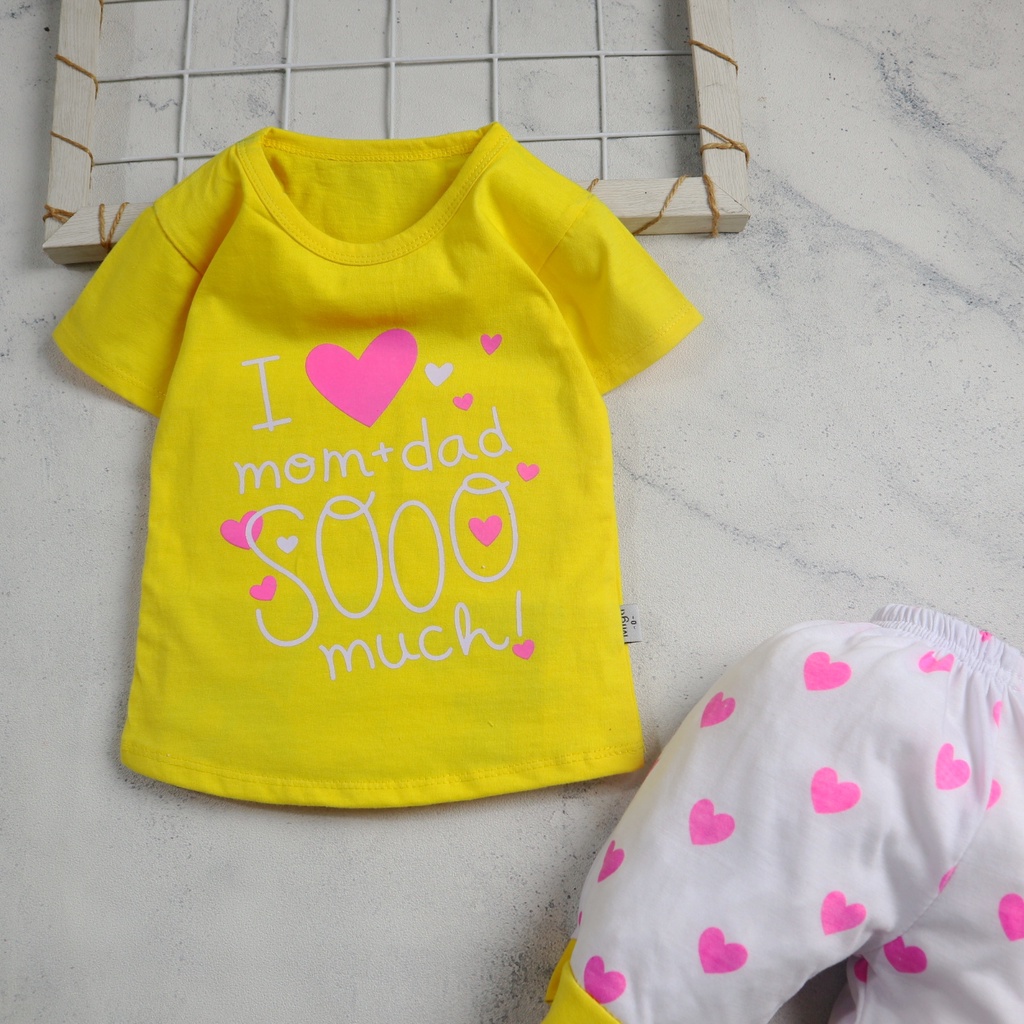 Motif I Love Mom Dad / Setelan Baju Bayi / Anak Bayi Perempuan / Anak Bayi Cewek Usia 0 Bulan - 3 Tahun Baju Setelan Anak