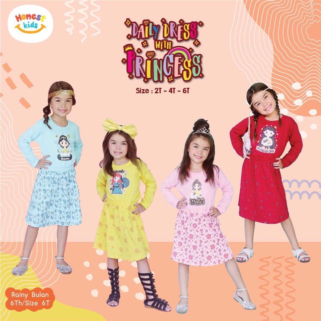 Dress tunik anak Honestkids daily dress Princess 2-6 tahun daily dress daster anak honest kids