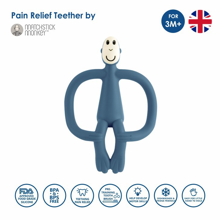 Matchstick Monkey - Teether Baby - Teething Toy Bayi - Gigitan Gusi Anak Bayi - Sikat Gigi Mainan-Airforce Blue