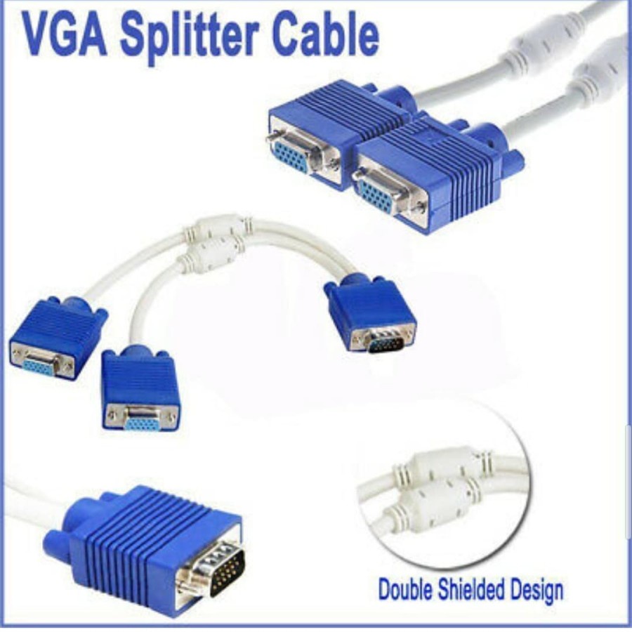 Kabel spliter VGA 1+2Port 15 Pin PC SVGA Male to 2 Dual Monitor