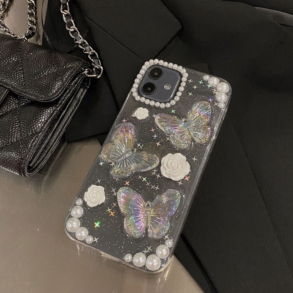 [TPC] Phone Case Bening Transparant BUTTERFLY Glitter Card Holder Phone Case IPHONE 6 6S 7 8 PLUS X XS MAX XR 11 12 13 14 MINI PRO MAX - IP028