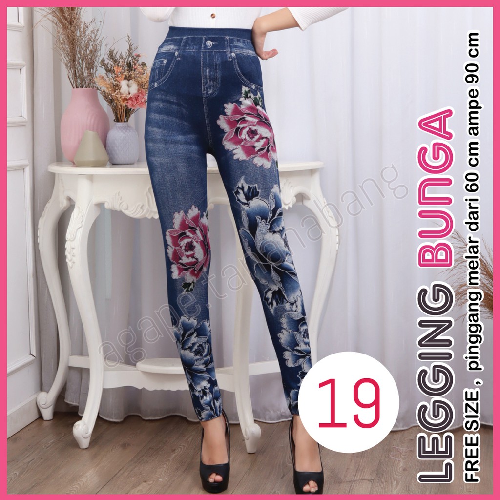 legging Jeans Bunga # 19 / Legging Bunga Wanita / Legging Jeans Wanita