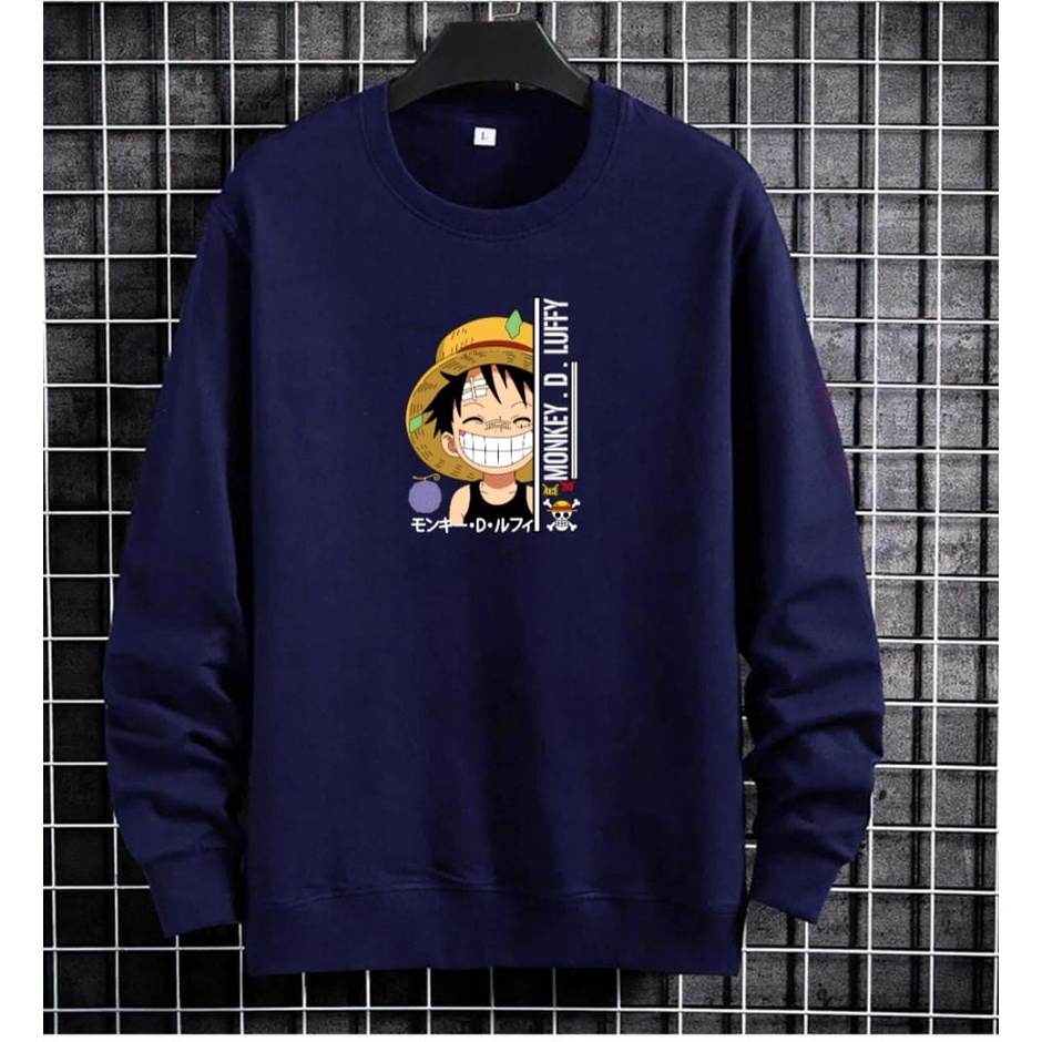 JOSJOLI_STORE/Sweater Luffy Angkat Tangan dan Luffy Nyengir/Atasan Pria Dewasa Lengan Panjang/L XL