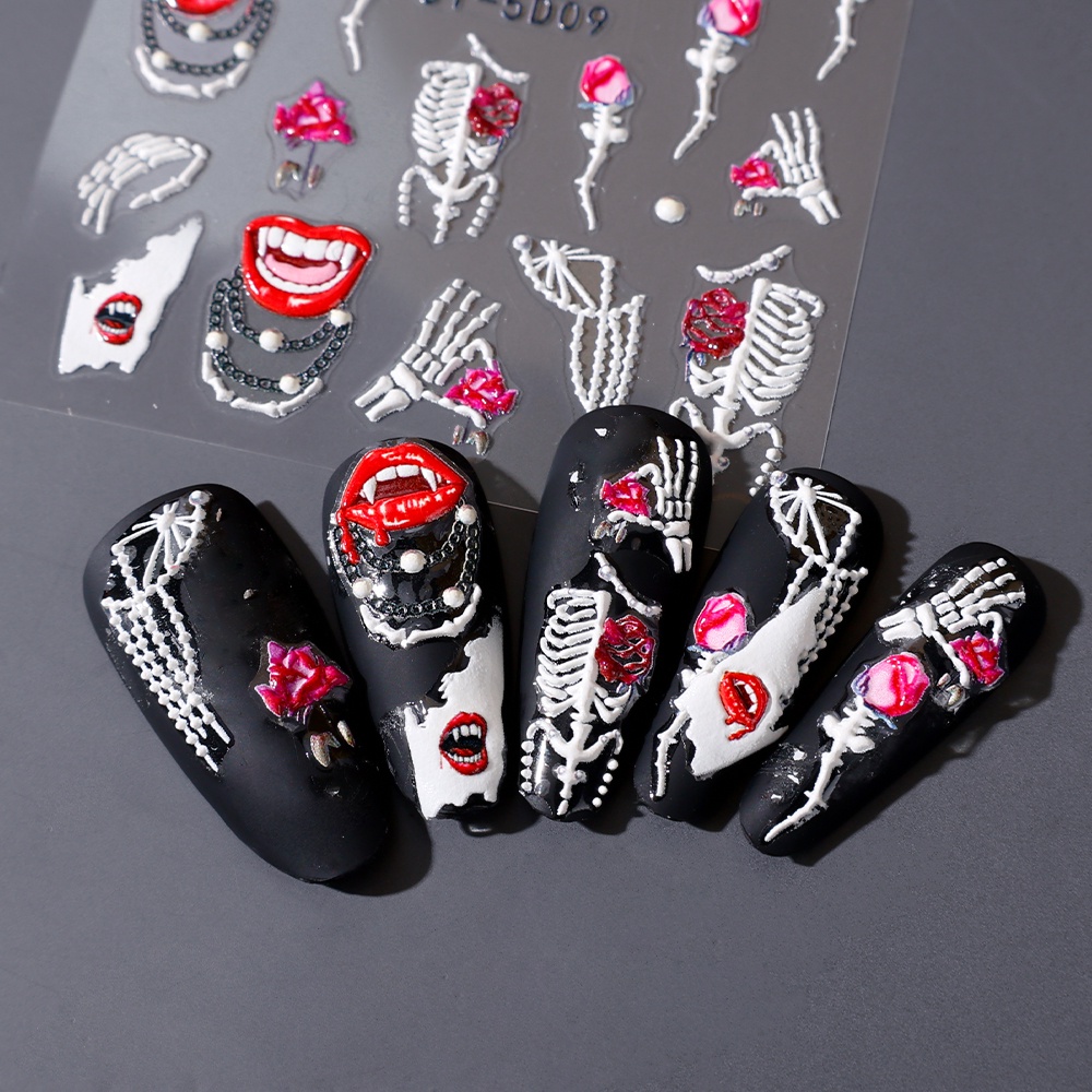 Stiker Kuku Motif Halloween 5D Untuk Dekorasi Nail Art