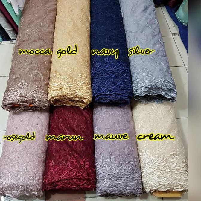 CUCI GUDANG] KAIN TILE AKAR MUTIARA IMPORT ST04. BRUKAT MUTIARA. BAHAN KEBAYA DRESS - Mocca