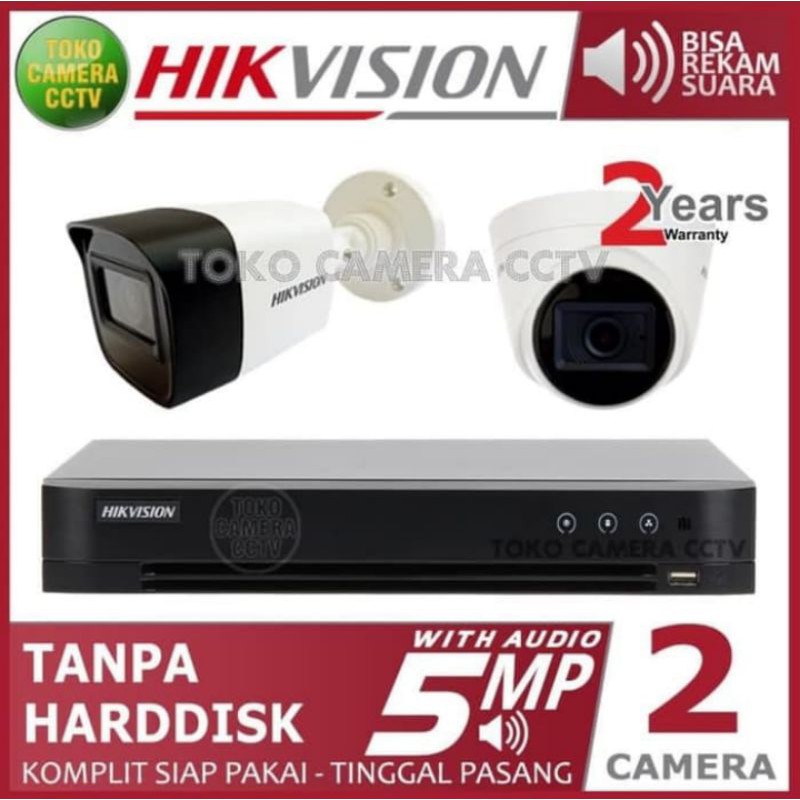 PAKET 2 CAMERA CCTV AUDIO SUARA HIKVISION 5MP KOMPLIT NO HARDISK