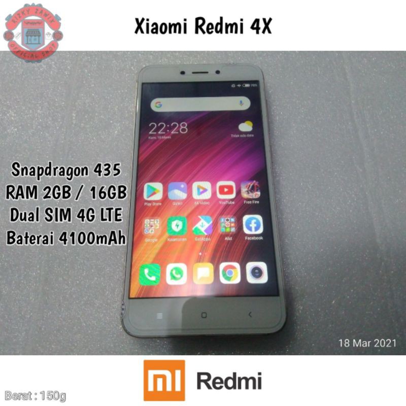 Xiaomi Redmi 4X 2GB/16GB Snapdragon 435 OctaCore Fingerprint Sensor Layar 5" Inch Second Batangan HP
