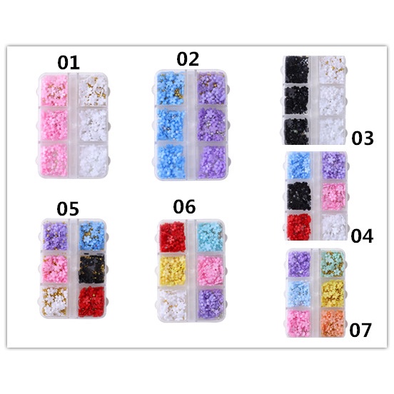 Kotak 6 Sekat / Kotak Manik-Manik Bunga Resin retro Warna-Warni Untuk Nail Art DIY