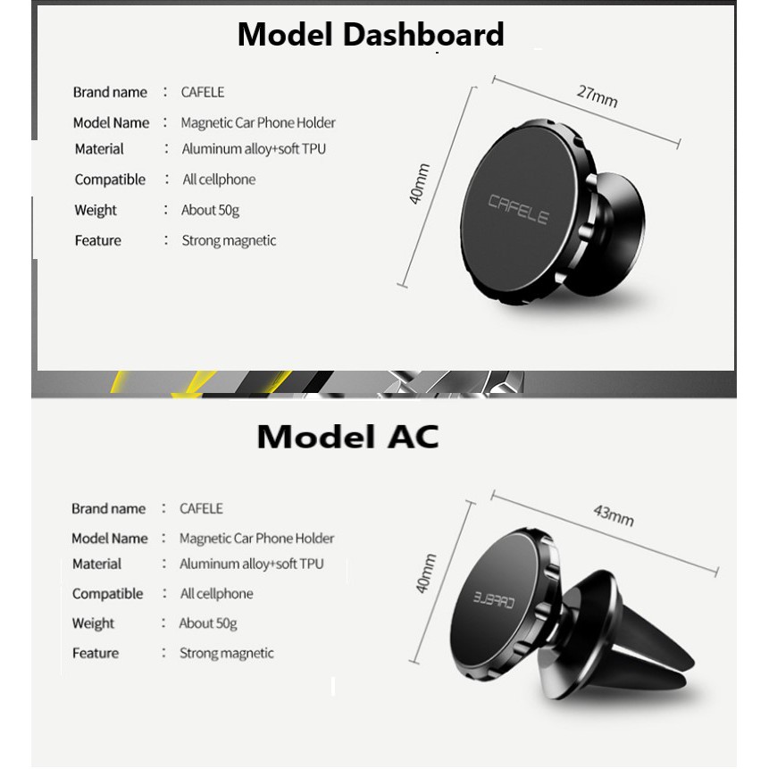 Cafele Car Magnet Phone Holder Universal | Magnetic Air Vent / Dashboard