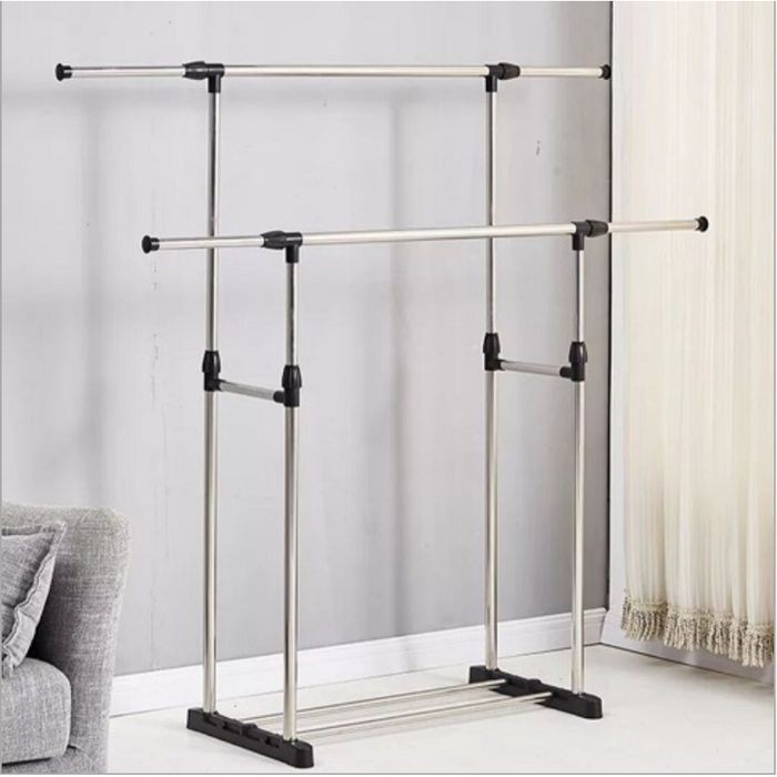 Stand Hanger Double Multifungsi Gantungan Baju Stainless Serbaguna