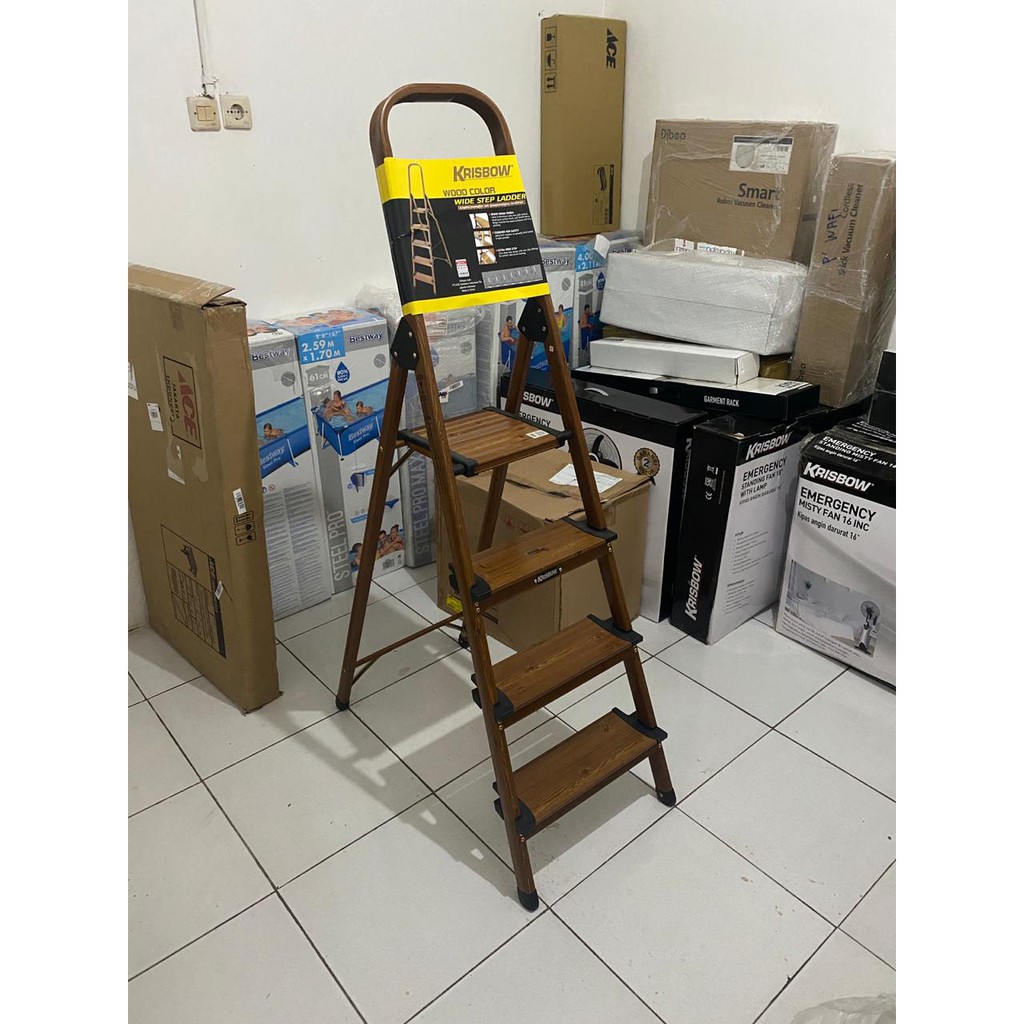 Krisbow fixsteps Tangga Lipat Alumunium Aluminium 4 wide Step Motif Kayu 1,5 meter