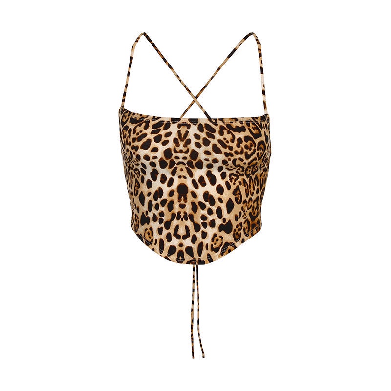 impor Eropa dan Amerika leopard print rompi suspender backless cross straps sexy tube top bottoming