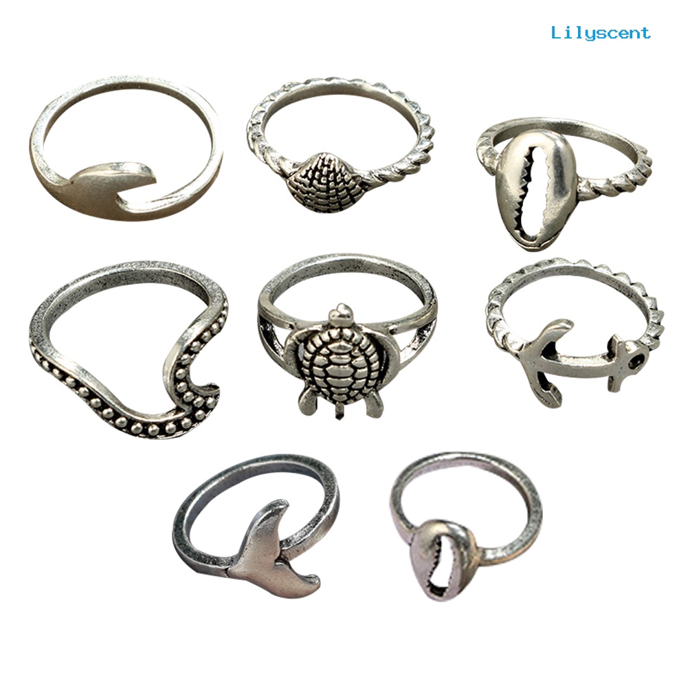 8pcs / Set Cincin Buku Jari Aneka Bentuk Gaya Boho Untuk Wanita