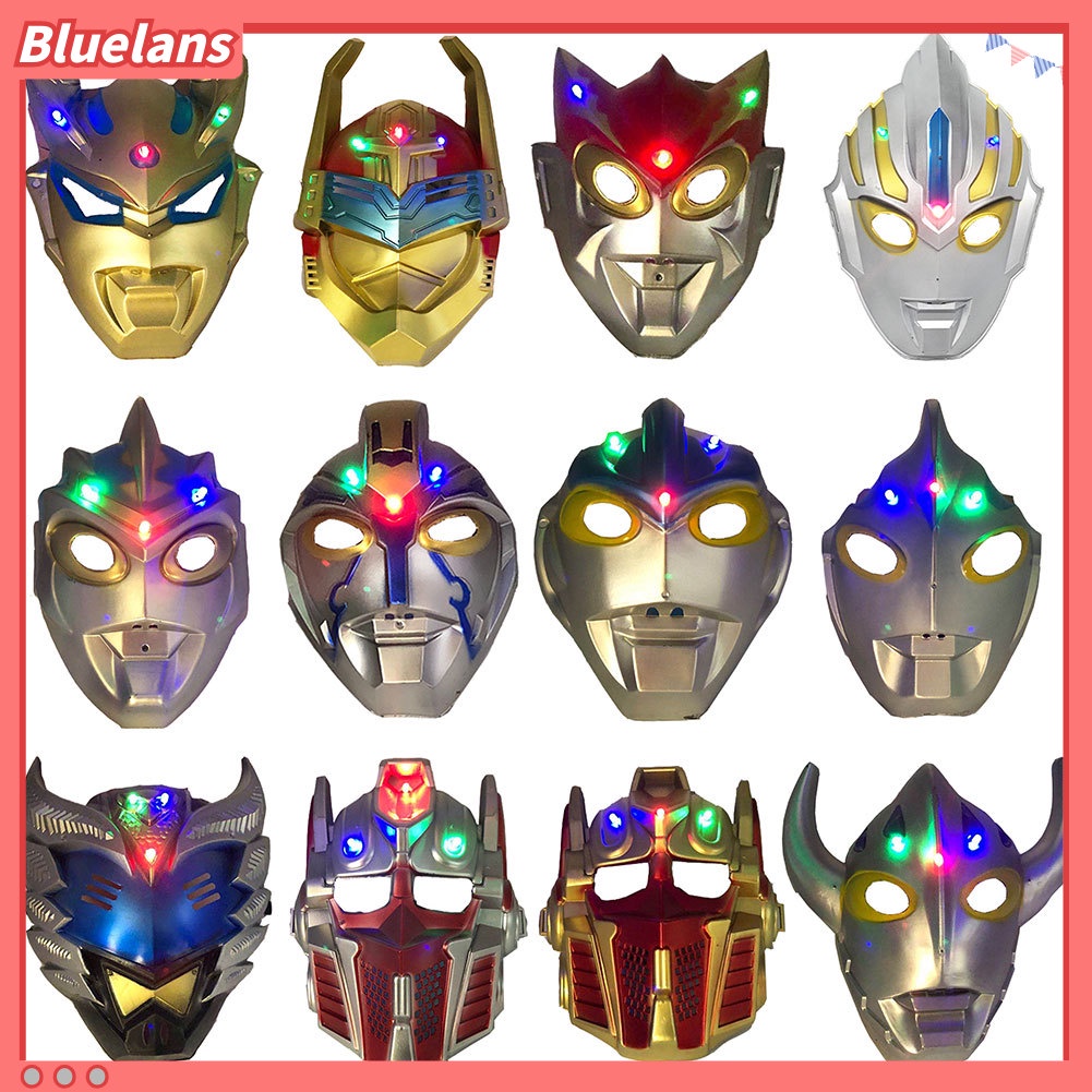 Topeng Full Face Desain Ultraman Dengan Lampu LED Untuk Pesta Halloween Dan Natal