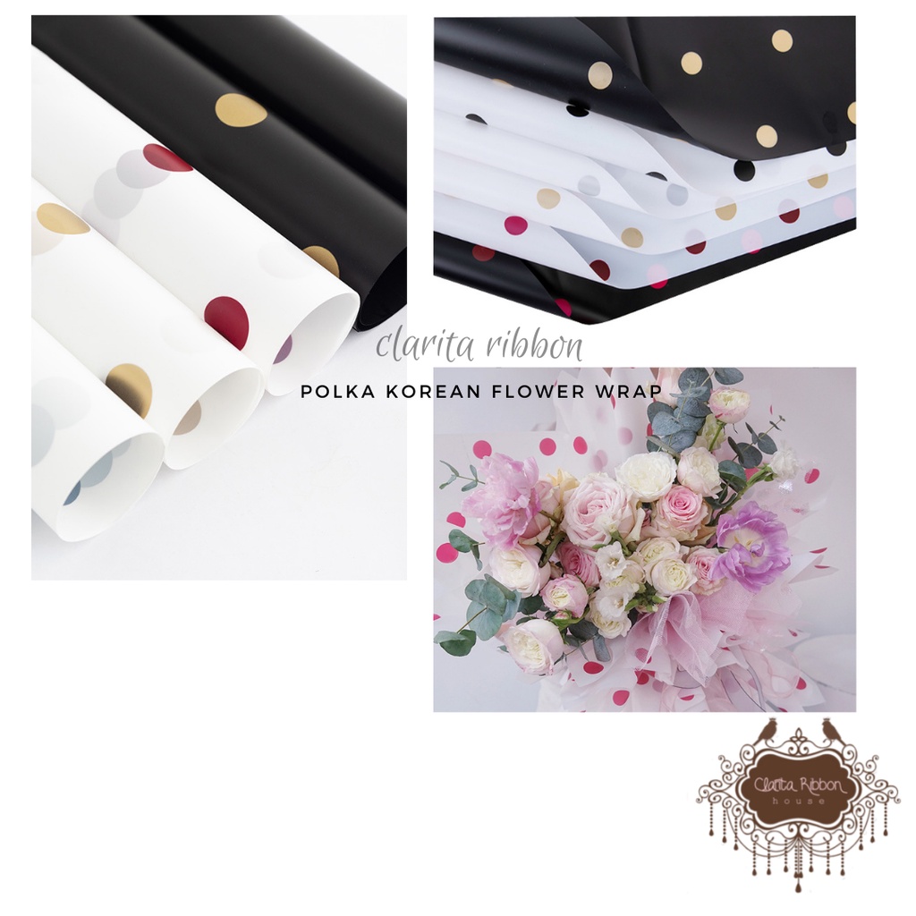 kertas buket polkadot / floral wrapping paper / floral cellophane polka