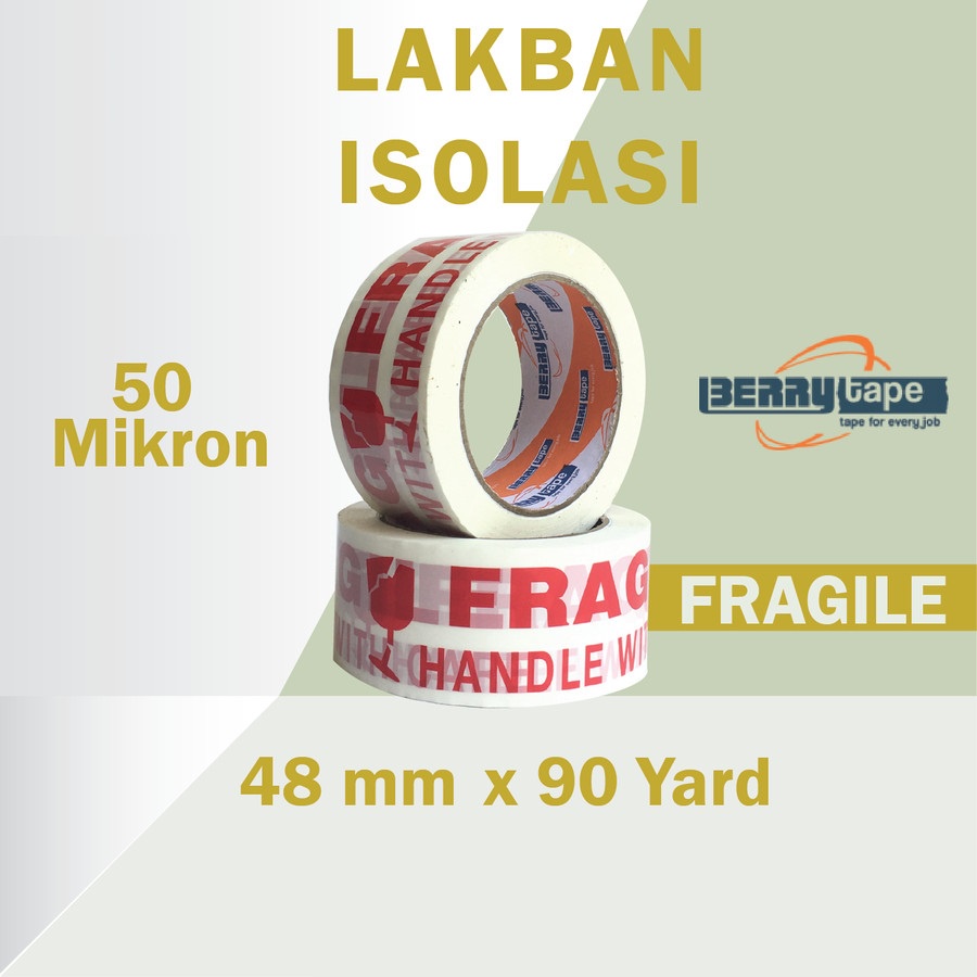 Lakban Isolasi BERRY TAPE FRAGILE Putih 48mm / 2 Inch x 90 Yard