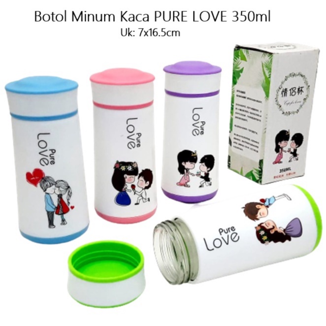 Botol Minum Kaca PURE LOVE 350ml