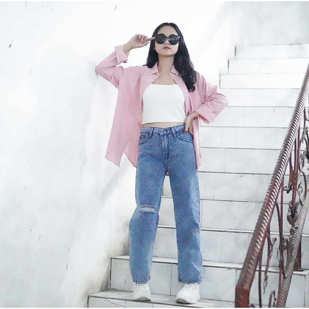 BEFAST - ZFS OOTD Wanita Jeans MINYE / JENIFER RIPPED LOOSE JEANS / Jeans Perempuan / Bawahan Jeans Ripped / Celana Denim Wanita Remaja / Celana Panjang Jeans Robek / OOTD Wanita Remaja Keluaran Terbaru 2022 / Termurah / Terlaris