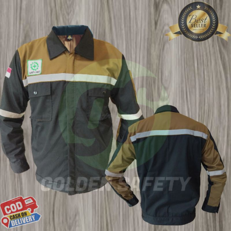 WEARPACK ATASAN/ KEMEJA SAFETY/ BAJU KERJA WEARPACK SAFETY LENGAN PANJANG HITAM COKLAT