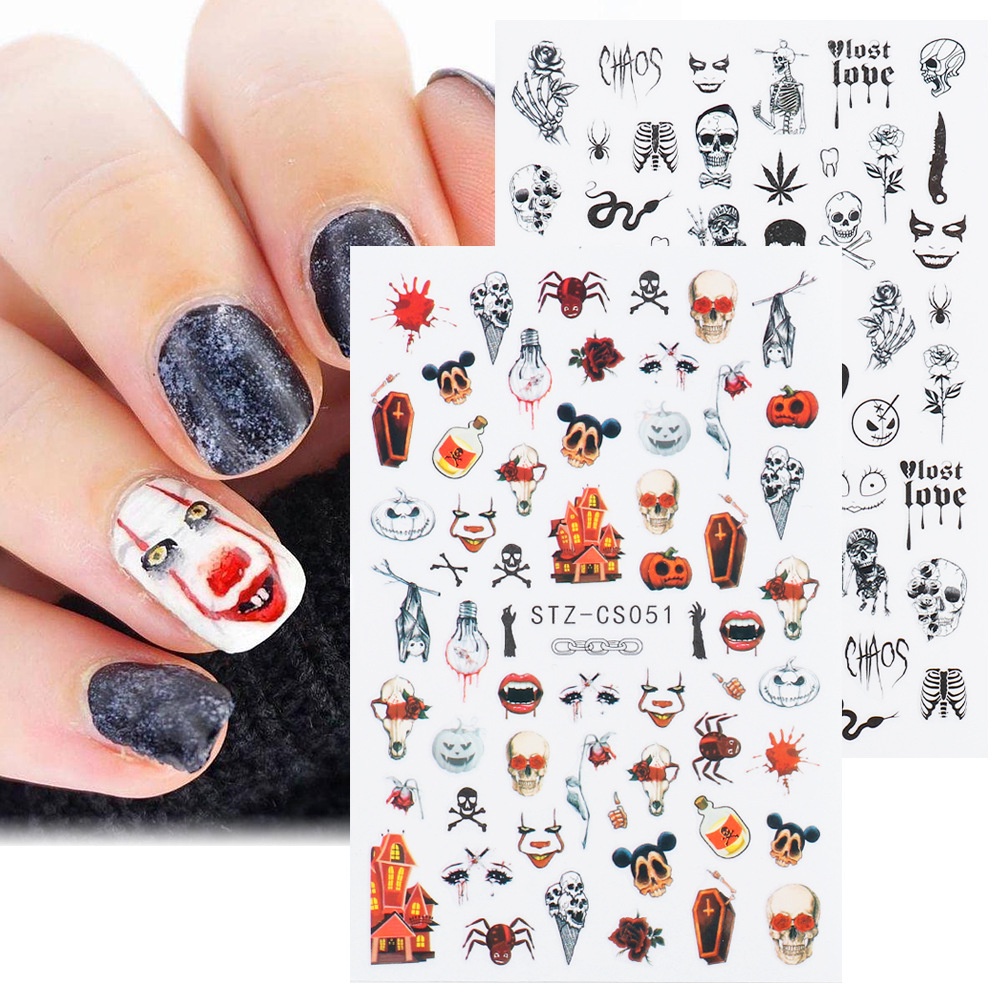 1pc Stiker Kuku Desain Labu Monster Daun Maple Halloween 5D Untuk Dekorasi Manicure