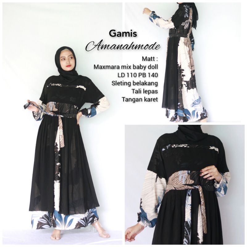Gamis Maxmara Lux Kombinasi Ceruty Premium Dress  Remaja Kekinian Wanita Terlaris