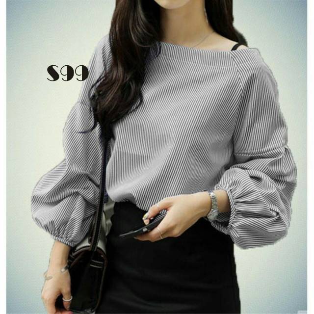 BEFAST - ZEC Baju ALFIAH Lit / Lolita Blouse / BAJU WANITA / BAJU WANITA LENGAN PANJANG / Lengan Balon / Blouse Casual / Formal / Fashion Wanita Kerja / Blouse Motif Garis-Garis Terbaru