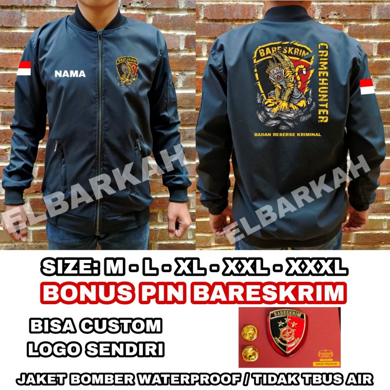 JAKET BOMBER LOGO BARESKRIM + BONUS PIN BARESKRIM JAKET BOMBER BISA CUSTOM LOGO SENDIRI jaket bomber waterfroop jaket bomber terbaru