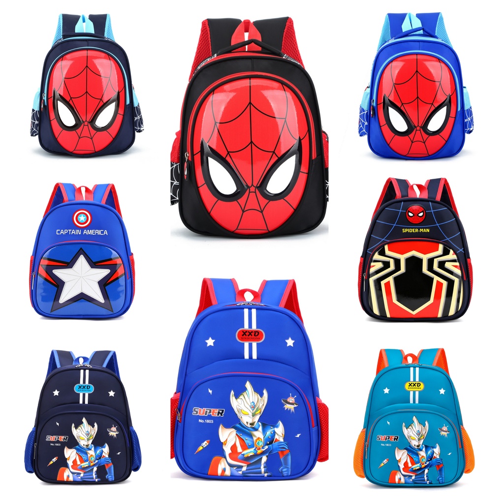 Tas IMPORT Ransel Anak laki-laki Paud Sekolah TK RA BA TPA Ransel Anak karakter  Ultraman Spiderman Captain america Tas TK anak Cowo pria laki