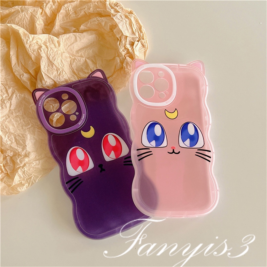 Compatible For iPhone 14 13 12 11 Pro Max X XR Xs Max 8 7 6 6s Plus SE 2020 Soft Case Pelindung Desain Telinga Kucing Luna Untuk