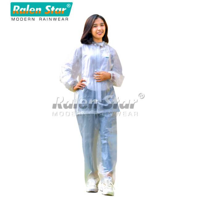 Jas Hujan Transparant POLAR Ralen Star RS 66019 Stelan Transparan Dewasa Bening Baju Celana