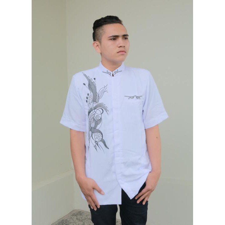New Jasko Jas Koko Putih Bersih Lengan Pendek Baju Koko Bordir SKH 084 - Putih, XL