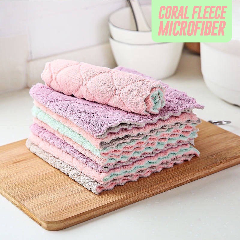 KAIN LAP CORAL FLEECE DAPUR TEBAL ANTI MINYAK CUCI PIRING MICROFIBER KAIN LAP SERBAGUNA