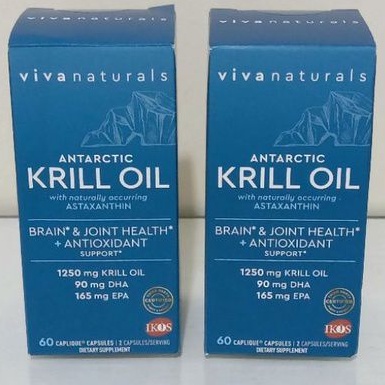 VIVA NATURALS ANTARCITIC KRILL OIL VITAMIN 1250 MG KRILL OILl 90mg DHA 60 CAPSULES