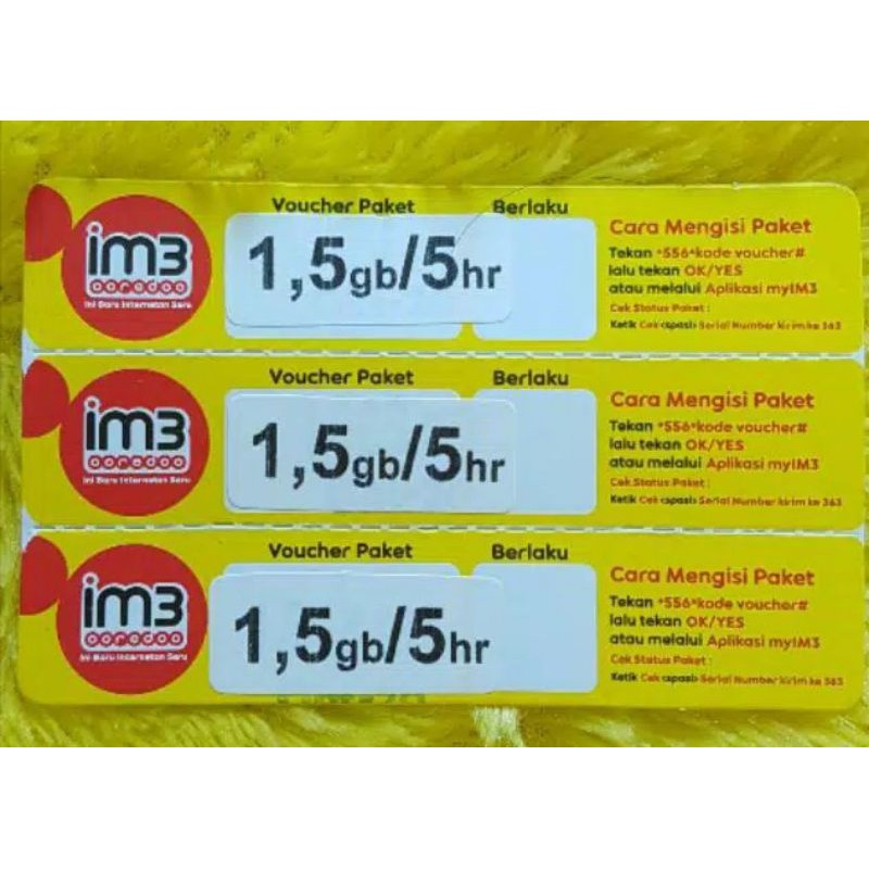 voucher indosat 1,5gb & 4gb 5hari.