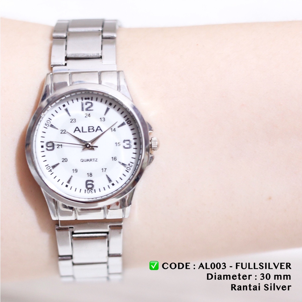 Jam tangan rantai wanita stainless steel aloy free baterai cadangan AL001