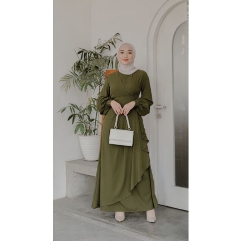 ADIBA - Rissa Dress/ Gamis Terbaru 2021 / Dress Muslim Kondangan Ada Size S M L XL-OLIVE