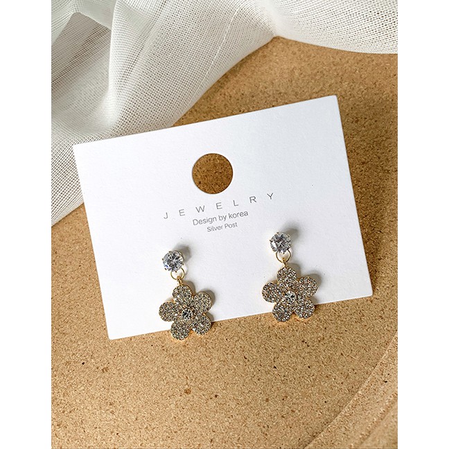 LRC Anting Tusuk Fashion Golden 925 Silver Needle Rhinestone Flower Earrings D89962