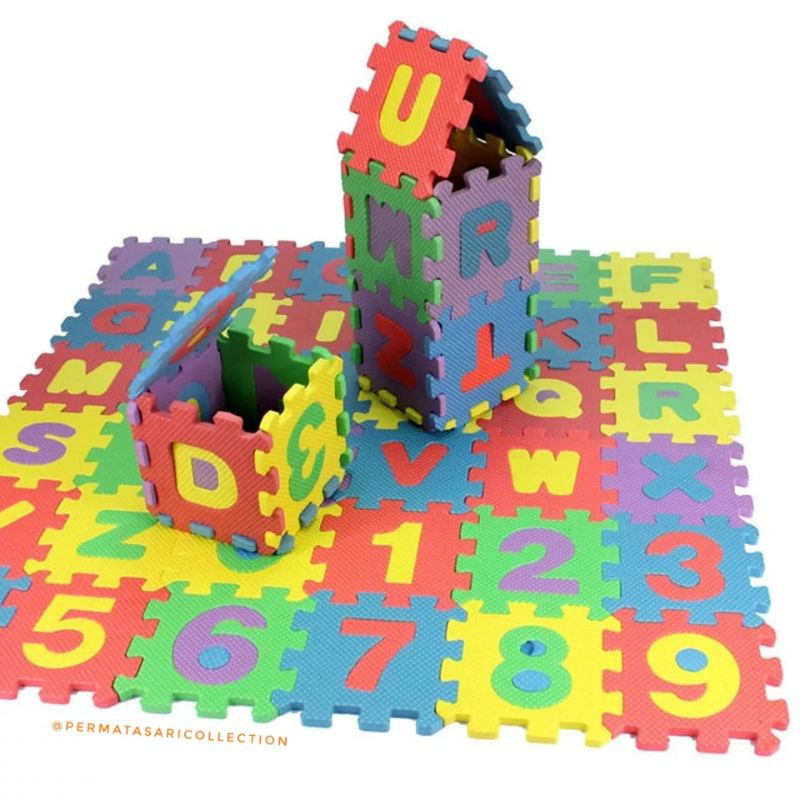 Mainan Puzzle Anak Huruf Alphabet Angka Busa Foam Warna Warni Multi Color