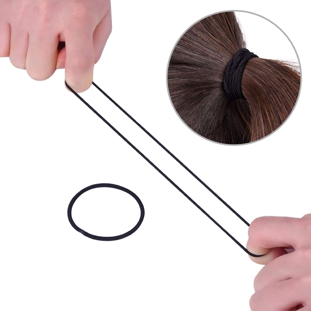 50Pcs Karet Rambut Ponytail Elastis Bahan Metal Tebal Warna Hitam Ukuran 3mm, 6mm