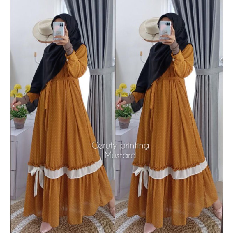 gamis ceruty babydoll polkadot