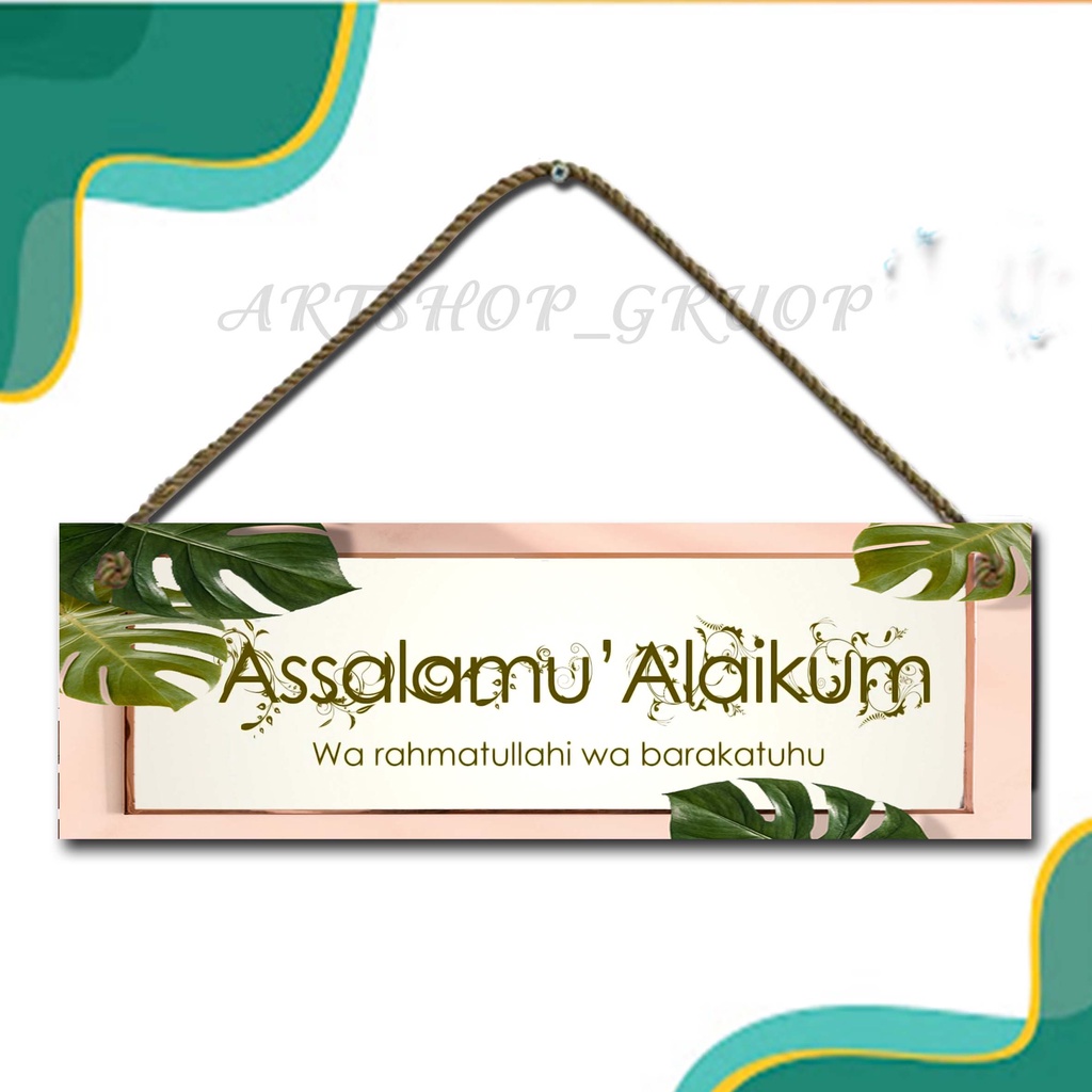 Hiasan dinding pintu pajangan pintu Assallamualaikum shabby walldecor poster kayu. pajangan rumah